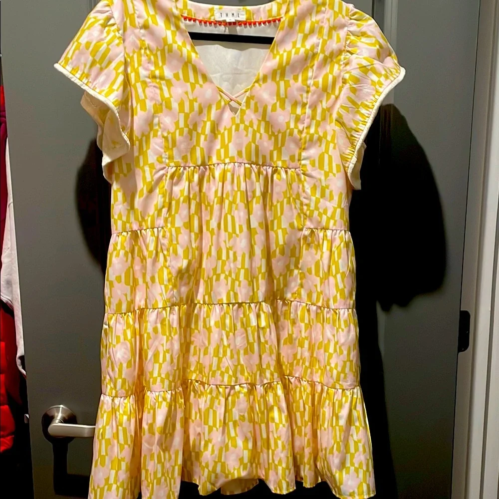 THML Womens Dress in Yellow with Pink flowers - Picture 1 of 3